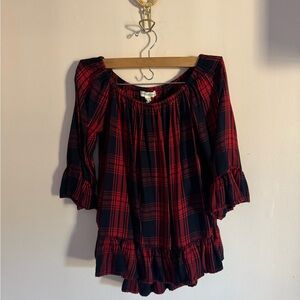 beachlunchlounge Red and Black Plaid Blouse